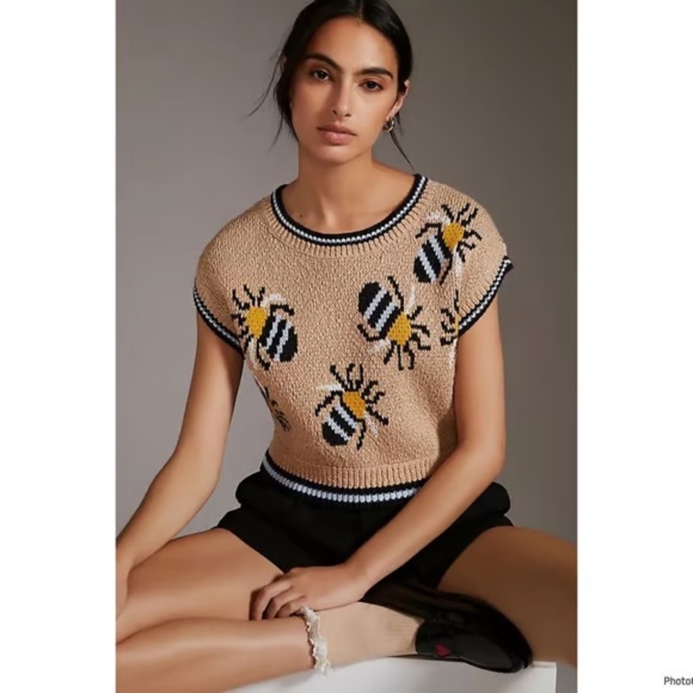 ANTHROPOLOGIE MAEVE SARAH GORDON Women's S Bee Cropped Sweater Vest Top